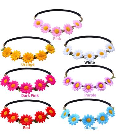 Tupa 16 Pieces Multicolor Daisy Flower Headband Fashion Flower Crown Floral Head Bands for Festival Party or Wedding Favor (Mixed 7 colors a) - Buy Online on GoSupps.com