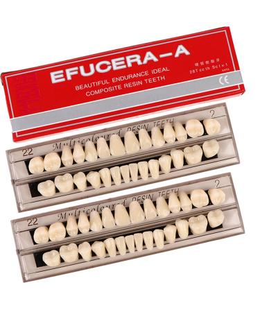56 Pieces False Teeth 2 Sets Whole Teeth Synthetic Polymer Denture Teeth 22 Shade A2 Upper + Lower Dental Materials for Replacement DIY or Halloween