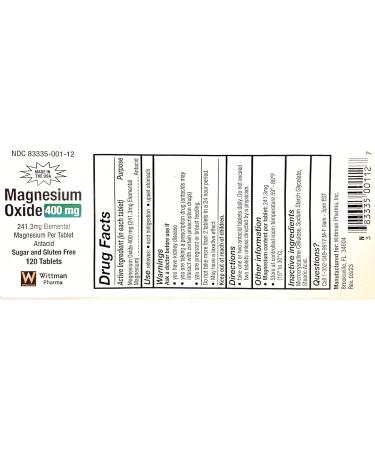 Wittman Pharma Magnesium Oxide 400mg Tablets - 120 Count - Buy Online on GoSupps.com