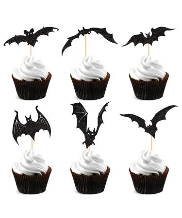 Keaziu 24PCS Bat Halloween Cupcake Toppers Ghost Little Bat Cupcake Picks Baby Shower Halloween Boy Girl First Birthday Party Decorations Supplies Black Bat-black