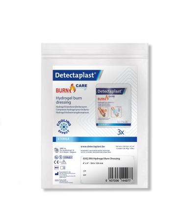 DetectaPlast Firewound compress with hydrogel (10x10 cm 3 pieces)-Sterile hydrogel compresses for strong burns-Fire -wound compresses for wound healing-water base Gel-Wund compress 3 (10cm x 10 xm)
