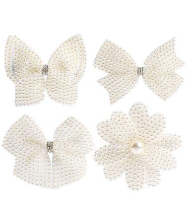 Hair Bows for Girls Cute Rhinestone White Pearl Hair Clips Bow with Alligator Wedding Hair Styling Accessories for Women Girls