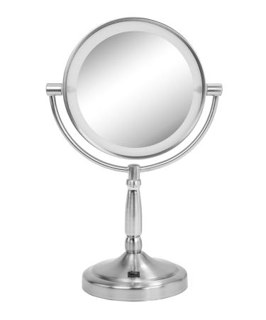 Hospitality Source Luxurious Double Sided Bright White LED Make-up Mirror with Brushed Nickel Finish. Commercial Grade. 1x/5x Magnification