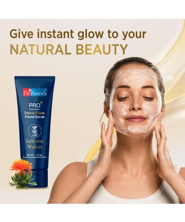 Dr Batra's PRO+ Insta Glow Facial Scrub - Unclogs Pores Brightens Skin Tone & Even Complexion | Echinacea Safflower & Walnut - 100g - Buy Online on GoSupps.com