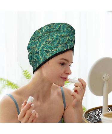 Gold & Green Tropic Leaves Microfiber Hair Towel - Super Absorbent Quick Dry Wrap for Long Curly & Thick Hair - Buy Online on GoSupps.com