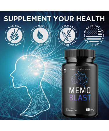Memo Blast Capsules Official MemoBlast Supplement Pills with All Natural Ingredients Advanced Memo Blast Optimal Brain Health & Wellness Support with Premium Vitamins for Women & Men (60 Capsules) - Buy Online on GoSupps.com