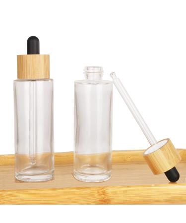 COSIDEA 6 PCS empty 60ml / 2 oz clear glass bottles with wood bamboo dropper lids for serum and essential oil DIY cosmetics oils containers travel perfume droppers bottle container 60ml With Dropper
