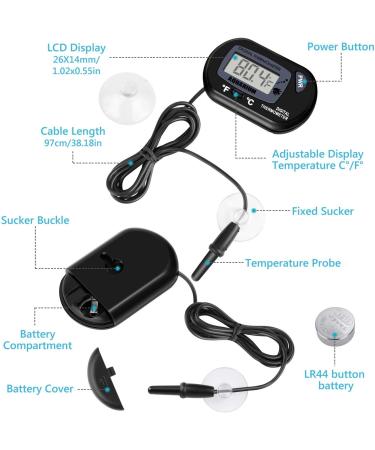 Neptonion Aquarium Thermometer - LCD Digital Fish Tank Temperature Monitor with Suction Cup for Reptiles - Buy Online on GoSupps.com