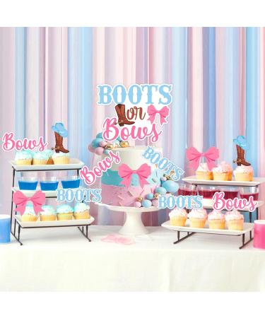 kreat4joy 25pcs Boots Or Bows Gender Reveal Decorations Double-Sided Printing Boots Or Bows Cake Topper Cupcake Toppers for Western Cowboy Cowgirl Gender Reveal Party Decorations - Buy Online on GoSupps.com