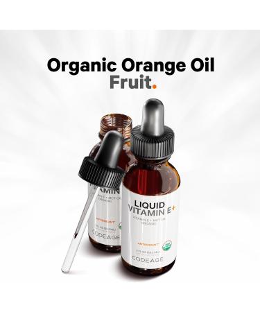 Codeage Liquid Vitamin E+ - USDA-Certified Organic Vitamin E - 2-Month Supply - D-Alpha Tocopherol Acetate Organic MCT Oil Orange Fruit Oil Unflavored Non-GMO Vegan Gluten-Free 2 fl oz - Buy Online on GoSupps.com