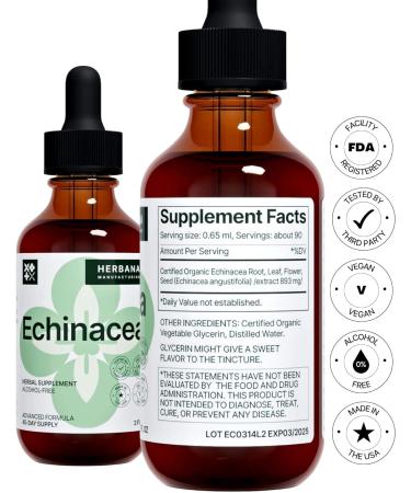 Organic Echinacea Liquid Extract - Immune System Support Supplement - High Potency Tincture 2 fl oz - 45-Day Supply - Buy Online on GoSupps.com