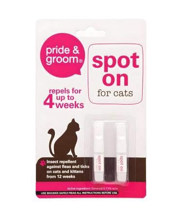 AMK Pride & Groom Spot On Flea And Tick Pack of 2 for Cat Kitten Treatment Pet Home Bed Room