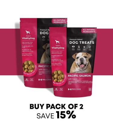 Vitality Dog Pacific Salmon with Carrots (2-Pack) Premium Baked Dog Treats - Training Treats for Dogs Pet Treats Dog Snacks - Made in Canada Grain Free Human Grade 400g / 14.1oz Pacific Salmon with Carrots 400 g (Pack of 2) - Buy Online on GoSupps.com