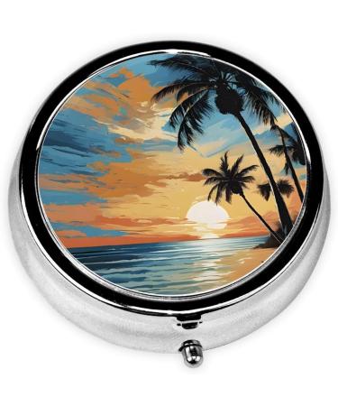 Tropical Sunset Mini Round Pill Box | 3 Compartment Portable Pill Organizer for Travel Home & Office - Buy Online on GoSupps.com