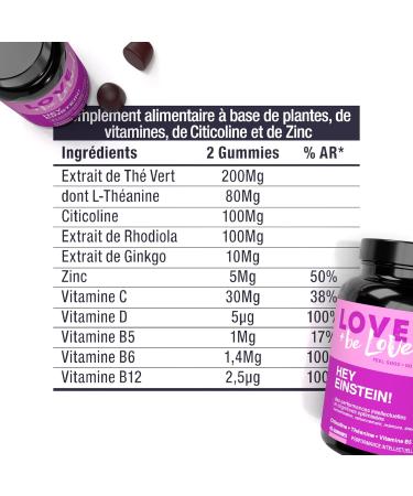Intellectual Performance Gummies Hey Einstein! | 42 Vegan Erasers | Food Supplement | Focus | Memory | Reasoning | Made in France | Love and be Loved - Buy Online on GoSupps.com