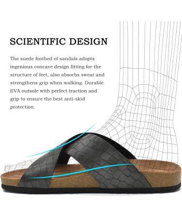 COFACE Men's Leather Flat Sandals - Fashion Cork Beach Slides with Arch Support in Grey - Size 7.5 - Buy Online on GoSupps.com