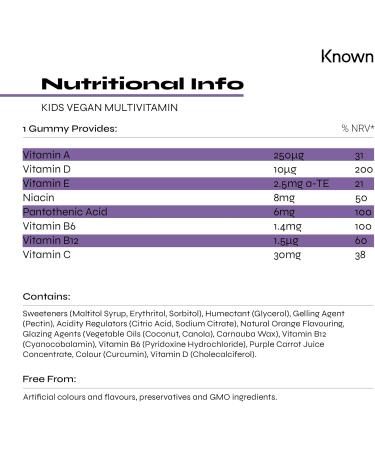 Known Multivitamin Rubber for Kids Sugar Free Vitamin C B6 Supports Immune System Natural Strawberry Flavor 30 Vegan Gums - Buy Online on GoSupps.com