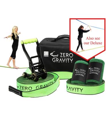 Zero Gravity Slacklines Slackline Kit with Industry Leading Carry/Storage Bag, Upgraded Ratchet w/Molded Finger Grip & Smooth Operation + Tree Protectors Great Set for Kids, in All respects Normal Slackline