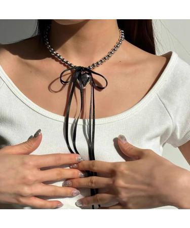 OralGos Heart Shaped Pearl Necklace for Women - Elegant Wedding Party Bow Choker & Imitation Pearl Clavicle Chain in White - Buy Online on GoSupps.com