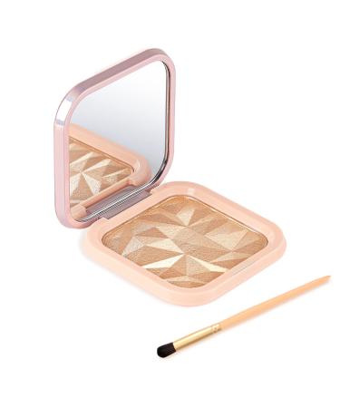 YANYE Highlighter Makeup  Facial Highlighter Powder Palette with Mirror Face Shimmer Makeup Long Lasting Face Highlighter with Brush(Nude Pinnk) Pink