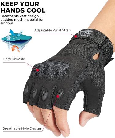 Kemimoto Fingerless Tactical Gloves for Men - Outdoor Work, Sports, Cycling, Training - Black Large - Buy Online on GoSupps.com