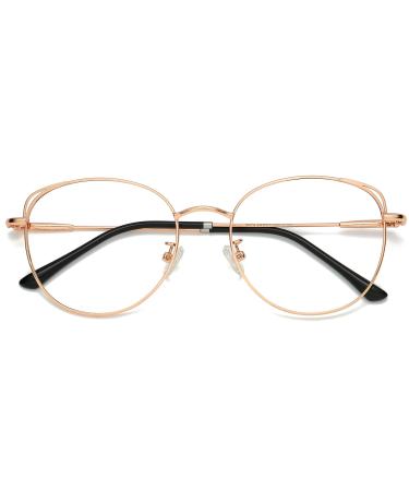 SOJOS Cat Eye Blue Light Blocking Glasses Hipster Metal Frame Women Eyeglasses She Young with Rose Gold Frame/Anti-Blue Light Lens Pink Gold