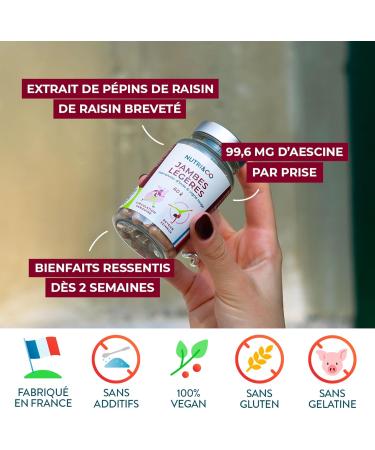 NUTRI & CO Light Legs - Red Vine + Grape Seed & Horse Chestnut Extract - Promotes Blood Circulation - Light Legs Supplement - 60 Vegan Capsules - Made in France - Buy Online on GoSupps.com