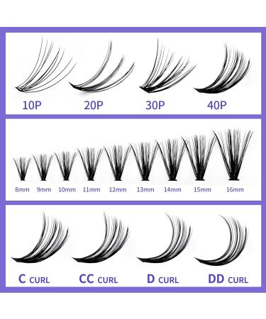 300PCS Cluster Lashes Extension C Curl 40D 0.07mm 8-16mm Mixed Wide Stem Individual Eyelashes Clusters DIY Extensions at Home | Cluster-40D-0.07-C-MIX8-16 - Buy Online on GoSupps.com