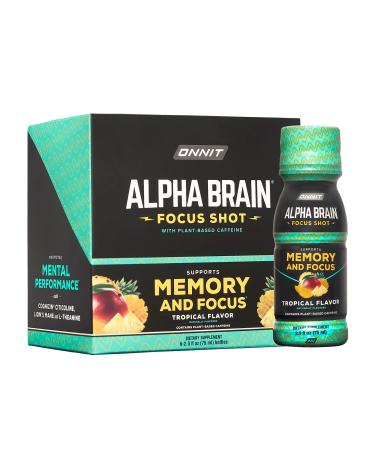 Onnit Alpha BRAIN Focus Energy Shot Supplement - Energy, Focus, Mood, Stress, Brain Booster Drink - Tropical (2.5 fl oz, 6 ct) Fruit