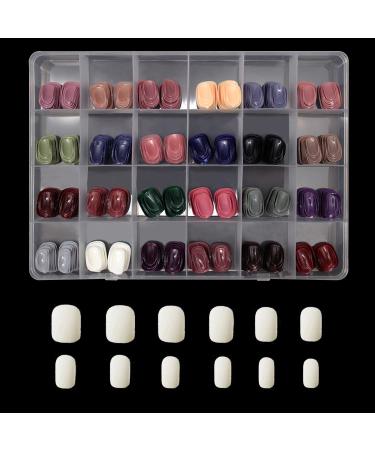 576Pcs Short Press on Nails, Misssix Short Square Fake Nails Full Cover Nail Colorful Solid False Nail for Women Nail Salon Art DIY 24 Color