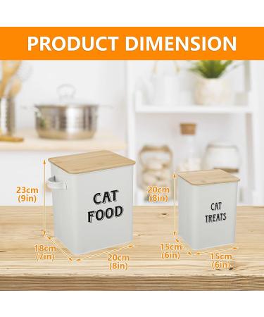 Pet Food and Treats Containers Set with Scoop | Beige Powder-Coated Carbon Steel | Tight Fitting Wood Lids | Storage Canister Tins for Cats or Dogs - Buy Online on GoSupps.com