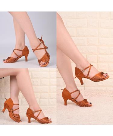 Rosefinch Latin Dance Shoes for Women - Salsa & Ballroom Performance | Professional Practice | Sizes 34-41 EU | Brown 7cm Heel - Buy Online on GoSupps.com