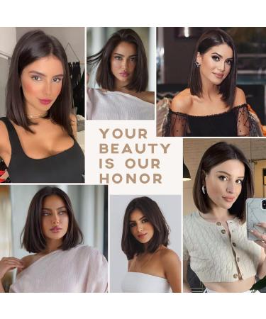 Dark Brown Shoulder Length Bob Wig for Women | Hand-Tied Heat Resistant Hairline | Natural Middle Part | 12inch - Buy Online on GoSupps.com