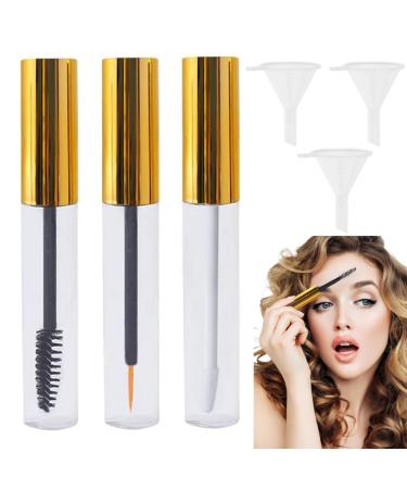 Empty Mascara Tube and Wand Glass with Brush and Funnels 10ml Empty Lip Gloss Tubes Refillable Empty Mascara Tube Portable Lip Gloss Containers for Women Girls Daily Use Gold