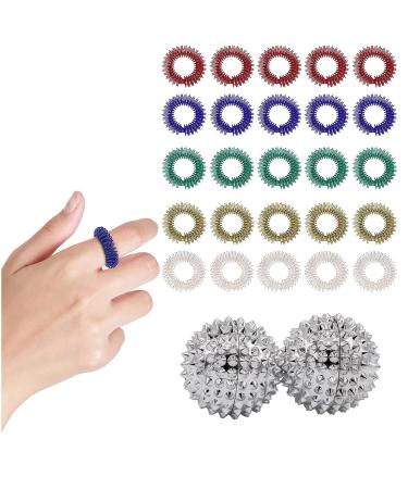 25 pieces finger massage ring+2 pieces magnetic acupressure balls 5 colors spiky sensory finger rings anti -stress acupressure rings acupuncture acupressure arthrosis skills ring massage