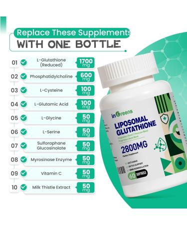 Buy 2800 MG Liposomal Glutathione Softgels - Max Absorption Antioxidant for Healthy Aging | 60 Count Pack of 5 - Buy Online on GoSupps.com