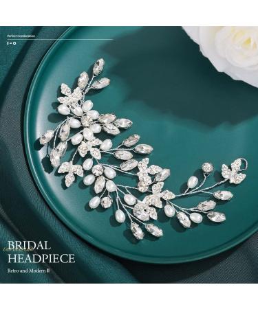 Unicra Crystal Bridal Hair Vine | Silver Wedding Hair Accessories & Pearl Headband for Brides & Bridesmaids - Buy Online on GoSupps.com