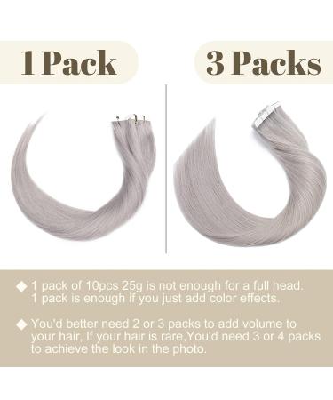 SEGO Tape Extensions - 100% Remy Human Hair Extensions 10pcs Grey Straight Adhesive Hairpieces 12 (30cm) 25g - Buy Online on GoSupps.com