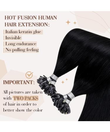 Hetto Real Hair Bonding Extensions - 20 Inch #1 Black Remy Hair - 50cm 50g Premium Quality - Buy Online on GoSupps.com