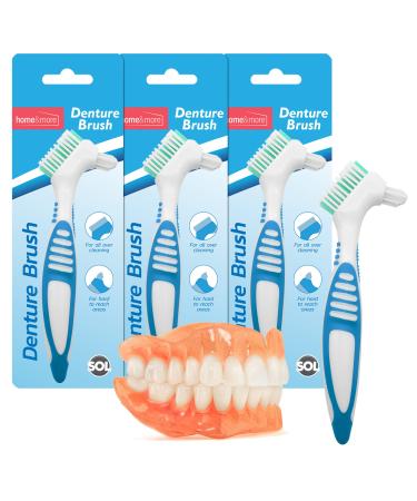 4pk Denture Toothbrush | Denture Brush with Soft Bristles Easy Grip Handle & Dual Angled Brush Heads for Cleaning Dentures | Retainer Brush for Cleaning Retainers | + SOL Sticker
