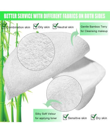 PINOWU 16 Pack Reusable Bamboo Makeup Remover Pads with Laundry Bag - Organic Cotton Rounds for Facial Cleansing - Chemical-Free Bamboo Velour - White - Buy Online on GoSupps.com