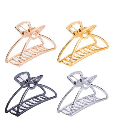 TANG SONG 4PCS Large Metal Hair Claw Clips Hair Catch Barrette Jaw Clamp for Women Half Bun Hairpins for Thick Hair(Silver+Gold+Rose Gold+Black) 4-PACK