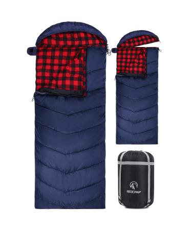 REDCAMP Flannel Sleeping Bag for Adults, Comfortable Cotton Sleeping Bags for Camping with Detachable Hood, Red/Grey/Blue Red with 3lbs filling