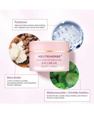 Neutriherbs Intense Hydrating Day Cream Face Moisturizer with Hyaluronic Acid Shea Butter Centella Sooth Nourish Moisturize Skin Lightweight Face Cream for Dry or Sensitive Skin - 1.69oz - Buy Online on GoSupps.com