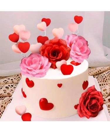 LaVenty 12 PCS Mothers Day Cake Topper Rose Flower Cake Topper Decoration Heart Love Cake Topper Decoration Mothers Day Gift Mothers Day Suprise For Her Pink - Buy Online on GoSupps.com
