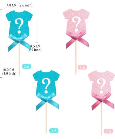 Gexolenu 24 Pcs Gender Reveal Cupcake Toppers Glitter Blue Pink Onesie Question Mark Cupcake Picks Boy or Girl Baby Shower Cake Topper for Kids Birthday Party Cake Decorations Supplies - Buy Online on GoSupps.com