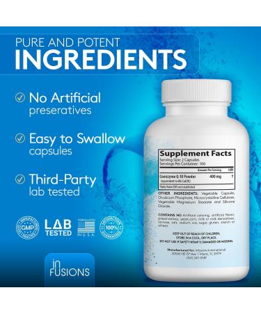 Infusions Pure Extra Strength CoQ10 400mg 200 Capsules High Absorption Gluten Free Non-GMO - Buy Online on GoSupps.com