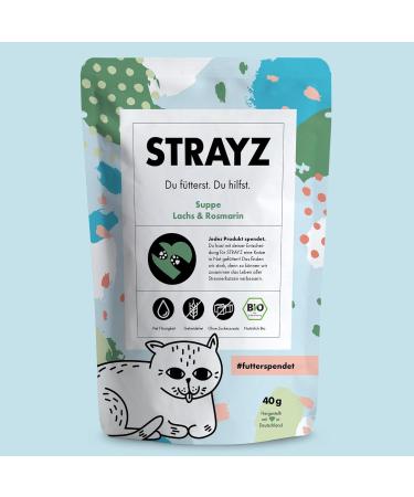 Strayz Organic Cat Soup with Salmon & Rosemary - Grain & Sugar-Free - 560g for Street Cats - 14x40g Pack - Buy Online on GoSupps.com