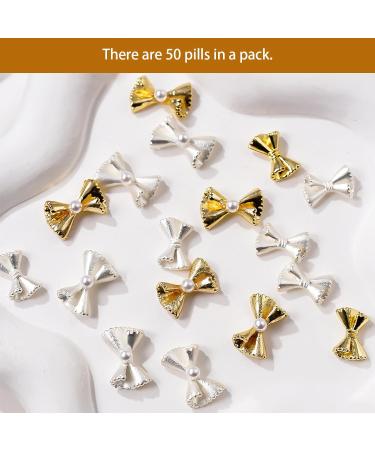 50x/Set Bowknot French Bow Nails Art Alloy Bow Nails Art Decoration Supplies For Salons Silver Bow 9 X 6mm - Buy Online on GoSupps.com