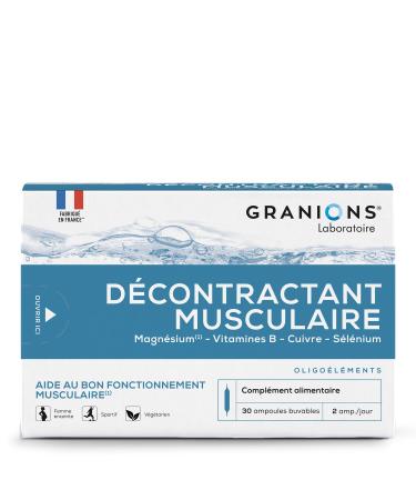 GRANIONS Muscle Relaxer | Reduces Cramps, Discomfort, Muscle Stiffness | Magnesium, Vitamin B, Copper, Selenium | For the Whole Family | 30 Bulbs | Made in France